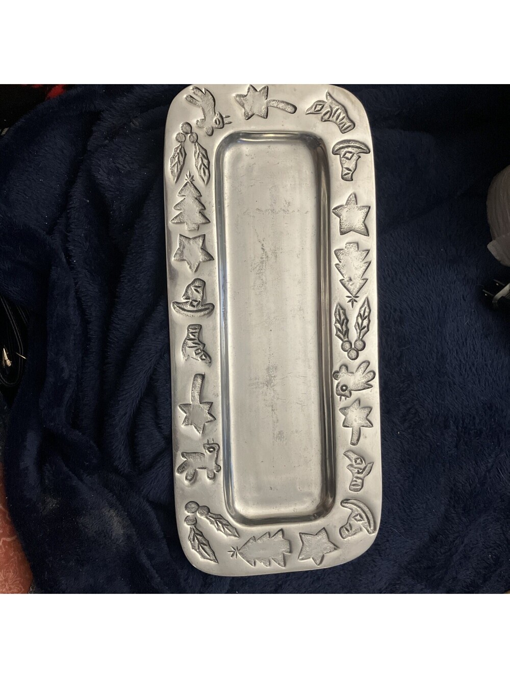 Vintage Peltrina Made in Argentina Pewter Christmas Serving Tray Platter 14x6